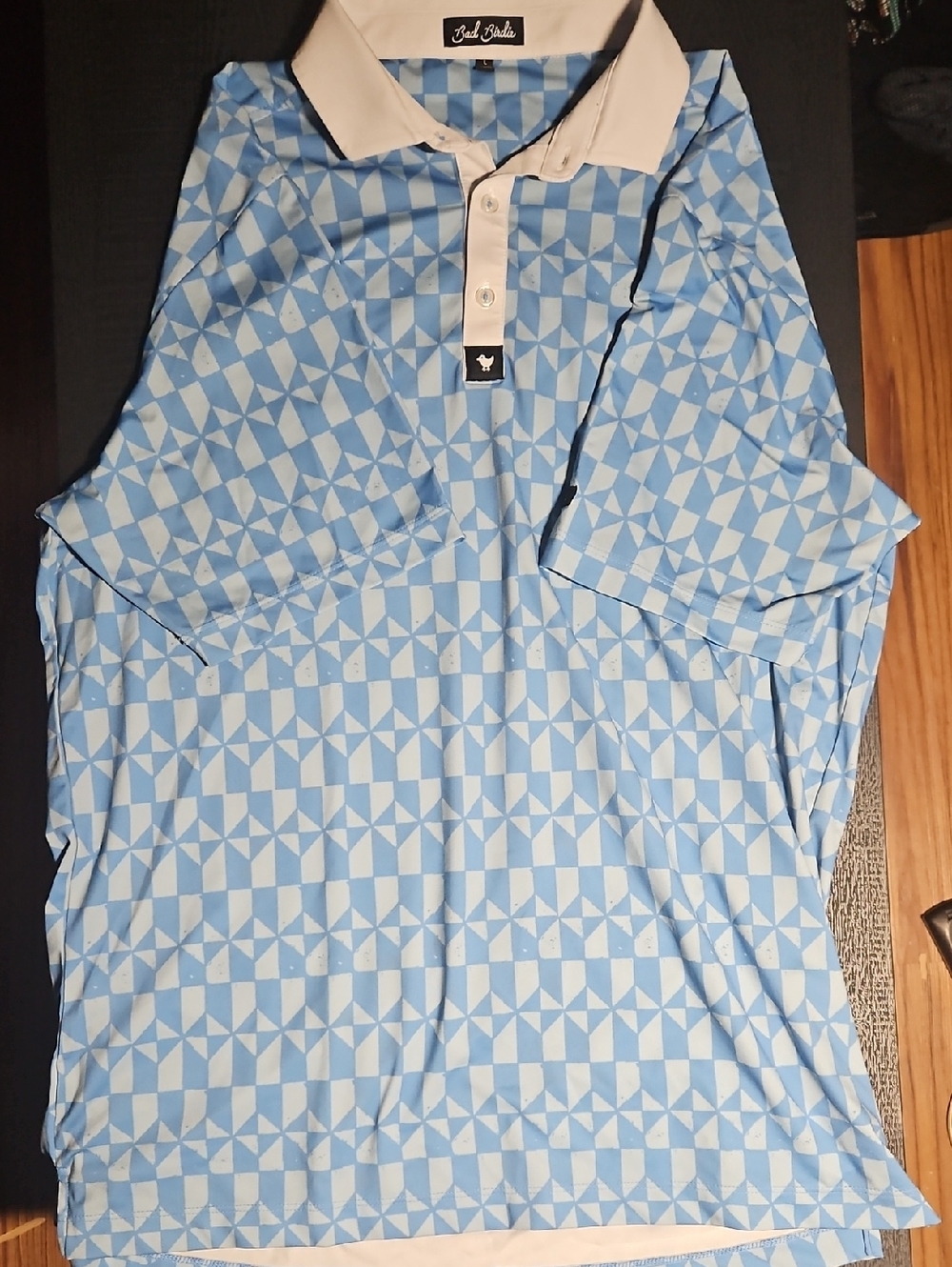 Bad Birdie Light Blue and White Geometric Polo